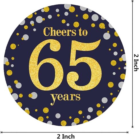 Black and Gold Cheers to 65 Years Sticker Labels - 65th Birthday Party Favor Stickers - 2 in - 50 Count in Saudi Arabia