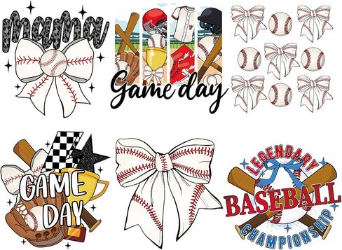 6 Sheets Baseball Iron on Transfer Patches Baseball Bow Heat Transfer Iron Patches Heat Transfer Vinyl Stickers for DIY Crafts Clothing T-Shirts Fabric in Saudi Arabia