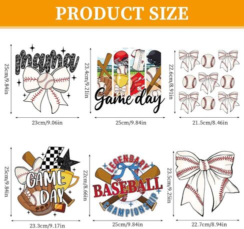 6 Sheets Baseball Iron on Transfer Patches Baseball Bow Heat Transfer Iron Patches Heat Transfer Vinyl Stickers for DIY Crafts Clothing T-Shirts Fabric in Saudi Arabia