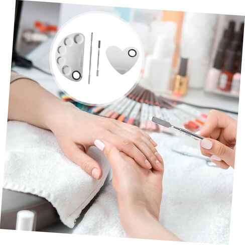 2pcs لوحة خلط الفولاذ المقاوم للصدأ مع ألواح خلط نصف ألوان ملعقة للمكياج والفنون الأظافر تعديل الألوان سهلة الاستخدام والعقد in Saudi Arabia