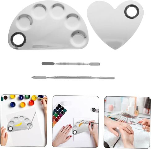 2pcs لوحة خلط الفولاذ المقاوم للصدأ مع ألواح خلط نصف ألوان ملعقة للمكياج والفنون الأظافر تعديل الألوان سهلة الاستخدام والعقد in Saudi Arabia
