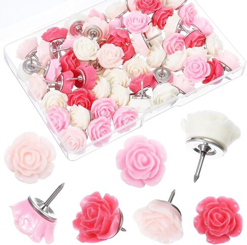 60 PCS Pink Rose Flower Push pin مع لون التدرج ، ووردة السمة دبابيس الدبابيس الحمر in Kuwait