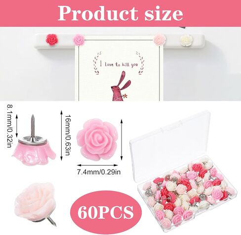 60 PCS Pink Rose Flower Push pin مع لون التدرج ، ووردة السمة دبابيس الدبابيس الحمر in Kuwait
