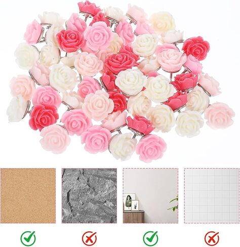 60 PCS Pink Rose Flower Push pin مع لون التدرج ، ووردة السمة دبابيس الدبابيس الحمر in Kuwait
