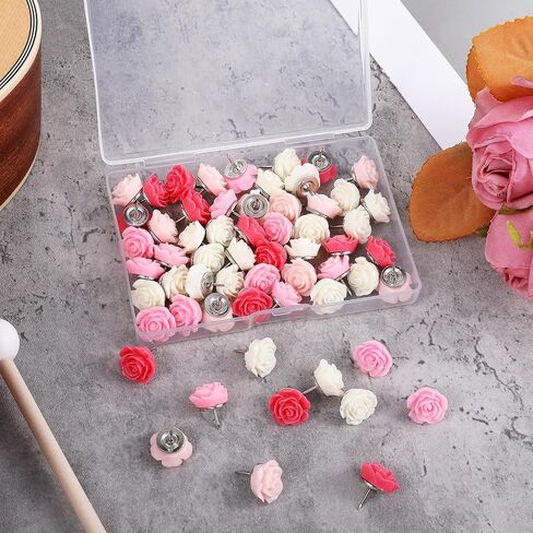 60 PCS Pink Rose Flower Push pin مع لون التدرج ، ووردة السمة دبابيس الدبابيس الحمر in Kuwait
