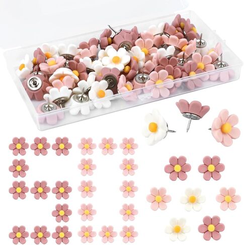دبابيس الدفع اللطيفة ، 50pcs القوس الوردي اللطيف اللطيف مع مربع ، دبوس الدفع الزخرفي لصور لوحة الإعلانات الجدار الميزة والمكاتب الأخرى لوازم المدارس in Kuwait