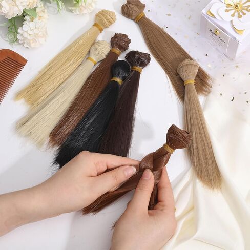 Globleland 8 PCS Doll STROAL WIGS 6 بوصة دمية طويلة امتداد فنون الشعر مستلزمات DIY دمى الشعر الحرف اليدوية الطويلة in Saudi Arabia