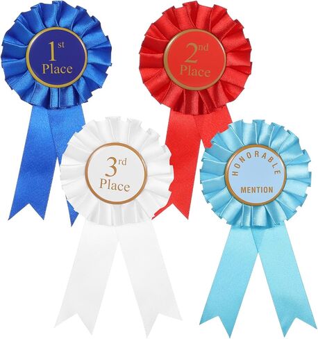 4 PCS Award Ribbon Rosette Set ، Grand Award Ribbon Ribbon Victory Ribbons ، شرائط مشاركة الساتان الأولى في المرتبة الثالثة في المرتبة الثالثة في المركز الشريفي ، ميداليات شارة الشارة الفاخرة-Ribbon for Classroom in Kuwait