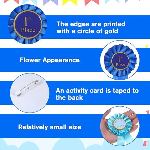 4 PCS Award Ribbon Rosette Set ، Grand Award Ribbon Ribbon Victory Ribbons ، شرائط مشاركة الساتان الأولى في المرتبة الثالثة في المرتبة الثالثة في المركز الشريفي ، ميداليات شارة الشارة الفاخرة-Ribbon for Classroom in Kuwait