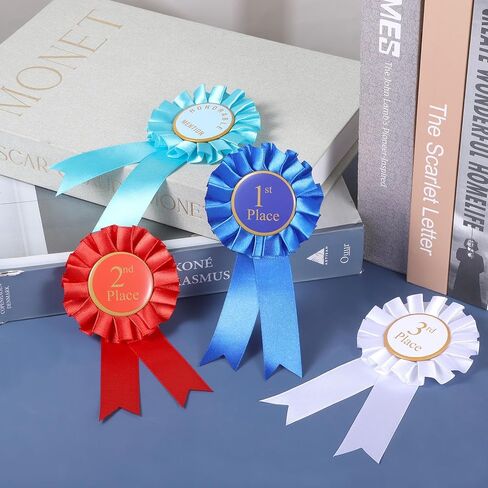 4 PCS Award Ribbon Rosette Set ، Grand Award Ribbon Ribbon Victory Ribbons ، شرائط مشاركة الساتان الأولى في المرتبة الثالثة في المرتبة الثالثة في المركز الشريفي ، ميداليات شارة الشارة الفاخرة-Ribbon for Classroom in Kuwait