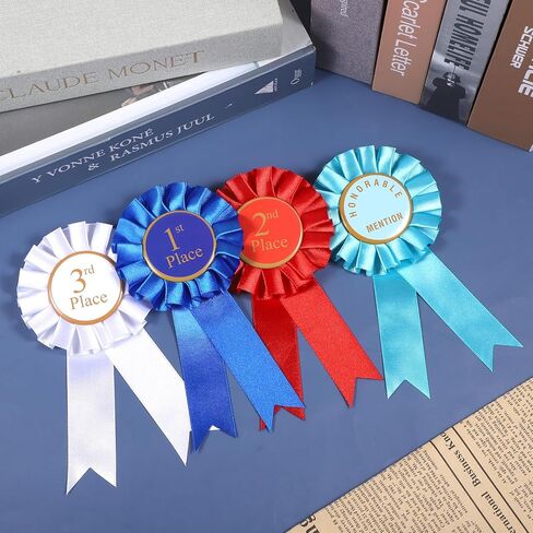4 PCS Award Ribbon Rosette Set ، Grand Award Ribbon Ribbon Victory Ribbons ، شرائط مشاركة الساتان الأولى في المرتبة الثالثة في المرتبة الثالثة في المركز الشريفي ، ميداليات شارة الشارة الفاخرة-Ribbon for Classroom in Kuwait