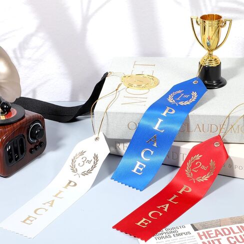 3 PCS Award Ribbons 1st 2nd 3rd Place Roled Medal Ribbon مع بطاقة حدث وحبل لمسابقات مدرسة الأحداث الرياضية (Blue Red White) in Saudi Arabia