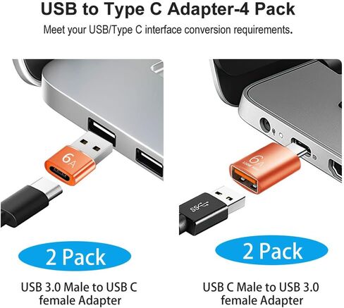 4 محولات USB، 2*USB-C إلى USB-A و2*USB-A إلى USB-C أنثى محول فائق السرعة لنقل البيانات والشحن السريع - متوافق مع الكمبيوتر المحمول والكمبيوتر الشخصي والشاحن ومحول USB A إلى USB C (أسود) in Saudi Arabia