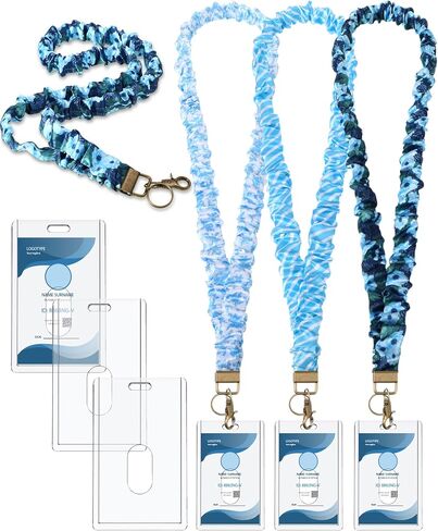 Geyoga 3 Pcs Teacher Scrunchie Lanyards for ID Badges and Keys with 3 Pcs Acrylic Badge Holder Stretchy Neck Keychain for Women Cute Teacher Retractable Lanyard with Clip Closure(Classic) in Saudi Arabia