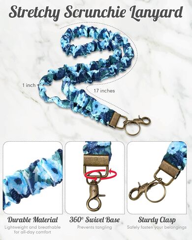 Geyoga 3 Pcs Teacher Scrunchie Lanyards for ID Badges and Keys with 3 Pcs Acrylic Badge Holder Stretchy Neck Keychain for Women Cute Teacher Retractable Lanyard with Clip Closure(Classic) in Saudi Arabia