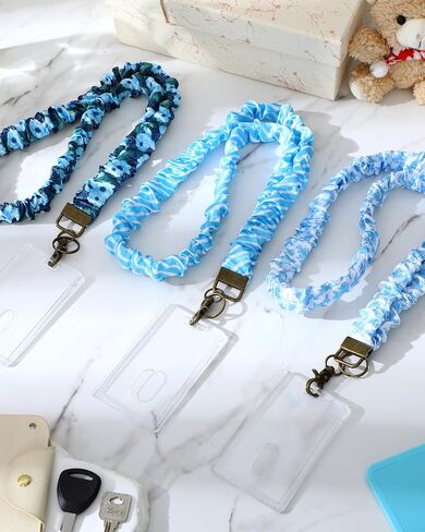 Geyoga 3 Pcs Teacher Scrunchie Lanyards for ID Badges and Keys with 3 Pcs Acrylic Badge Holder Stretchy Neck Keychain for Women Cute Teacher Retractable Lanyard with Clip Closure(Classic) in Saudi Arabia