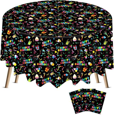 Oudain 3 Pcs Happy Birthday Tablecloth Decorations 84 Inch Plastic Disposable Round Table Covers Waterproof Colorful Balloons Confetti Tablecloth for Women Birthday Party Supplies Baby Shower(White) in Saudi Arabia