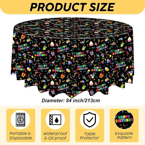 Oudain 3 Pcs Happy Birthday Tablecloth Decorations 84 Inch Plastic Disposable Round Table Covers Waterproof Colorful Balloons Confetti Tablecloth for Women Birthday Party Supplies Baby Shower(White) in Saudi Arabia