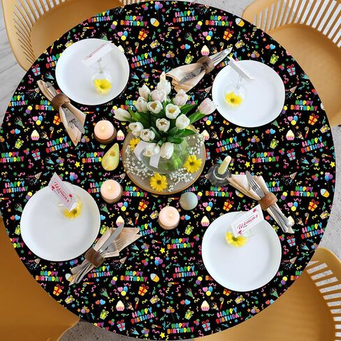 Oudain 3 Pcs Happy Birthday Tablecloth Decorations 84 Inch Plastic Disposable Round Table Covers Waterproof Colorful Balloons Confetti Tablecloth for Women Birthday Party Supplies Baby Shower(White) in Saudi Arabia