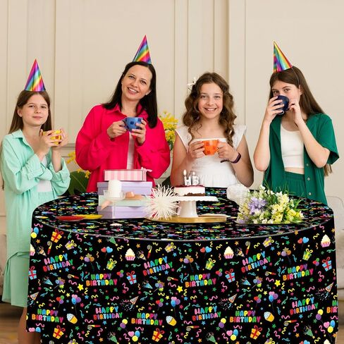 Oudain 3 Pcs Happy Birthday Tablecloth Decorations 84 Inch Plastic Disposable Round Table Covers Waterproof Colorful Balloons Confetti Tablecloth for Women Birthday Party Supplies Baby Shower(White) in Saudi Arabia