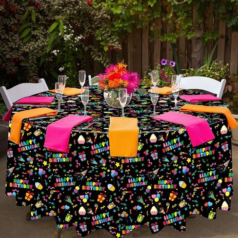 Oudain 3 Pcs Happy Birthday Tablecloth Decorations 84 Inch Plastic Disposable Round Table Covers Waterproof Colorful Balloons Confetti Tablecloth for Women Birthday Party Supplies Baby Shower(White) in Saudi Arabia