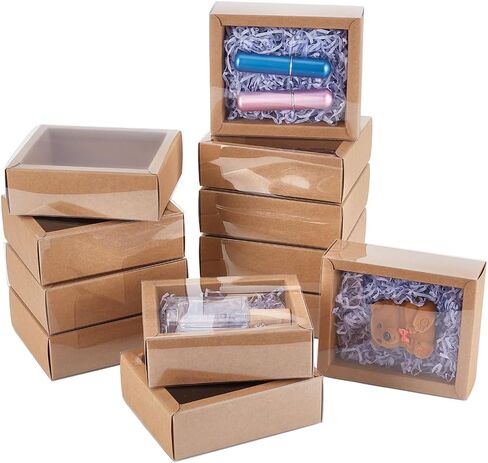 Benecreat 12pcs Brown Kraft Gift Drawer Box ، صندوق درج الهدايا البلاستيكي مع نافذة واضحة للمجوهرات والحلوى تفضيل حفلة ، 5.5x2.76x1.18 بوصة in Saudi Arabia