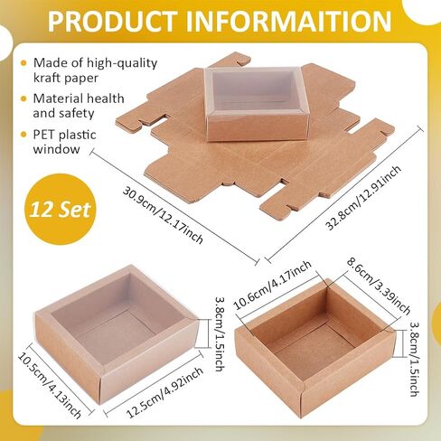 Benecreat 12pcs Brown Kraft Gift Drawer Box ، صندوق درج الهدايا البلاستيكي مع نافذة واضحة للمجوهرات والحلوى تفضيل حفلة ، 5.5x2.76x1.18 بوصة in Saudi Arabia