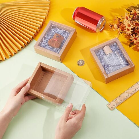 Benecreat 12pcs Brown Kraft Gift Drawer Box ، صندوق درج الهدايا البلاستيكي مع نافذة واضحة للمجوهرات والحلوى تفضيل حفلة ، 5.5x2.76x1.18 بوصة in Saudi Arabia