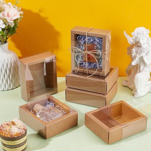 Benecreat 12pcs Brown Kraft Gift Drawer Box ، صندوق درج الهدايا البلاستيكي مع نافذة واضحة للمجوهرات والحلوى تفضيل حفلة ، 5.5x2.76x1.18 بوصة in Saudi Arabia