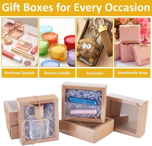 Benecreat 12pcs Brown Kraft Gift Drawer Box ، صندوق درج الهدايا البلاستيكي مع نافذة واضحة للمجوهرات والحلوى تفضيل حفلة ، 5.5x2.76x1.18 بوصة in Saudi Arabia