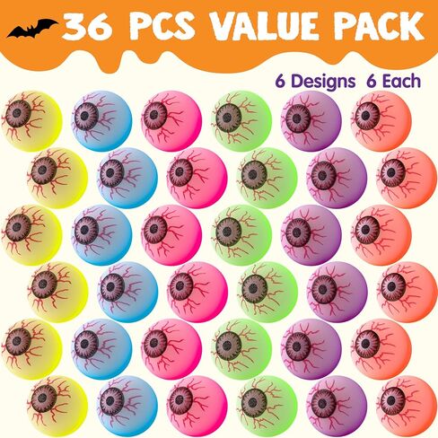 JOYIN 36 PCS Halloween Glow Eyeball Bouncy Ball, Glow in The Dark Bouncing Balls for Halloween Party Favors, Glowing Bounce Ball for Party Decorations, School Classroom Game Prizes Kids Gift in Saudi Arabia