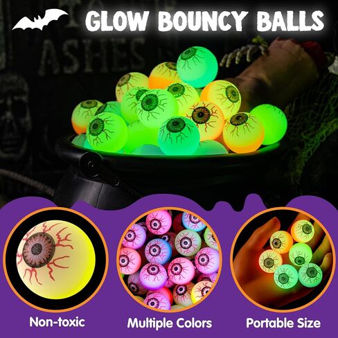 JOYIN 36 PCS Halloween Glow Eyeball Bouncy Ball, Glow in The Dark Bouncing Balls for Halloween Party Favors, Glowing Bounce Ball for Party Decorations, School Classroom Game Prizes Kids Gift in Saudi Arabia