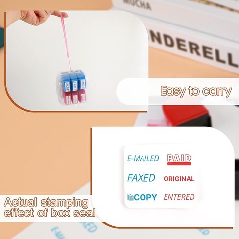 مجموعة طوابع طوابع محفوظة الذات - حزمة حمراء وأزرق لمستندات العمل | طوابع المكاتب المسبقة (مدفوعة ، فاكس ، إدخال ، نسخة) | طوابع مطاطية متينة للأوراق ورسائل البريد الإلكتروني والسجلات | بواسطة 6ugooes in Kuwait