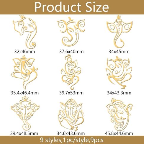 OLYCRAFT 1.6x1.6 Inch Elephant Pattern Metal Stickers - Self Adhesive Gold Ganesha India Elephant Stickers for Scrapbooks, DIY Resin Crafts, Phone, Water Bottle Decor (9pcs) in Saudi Arabia