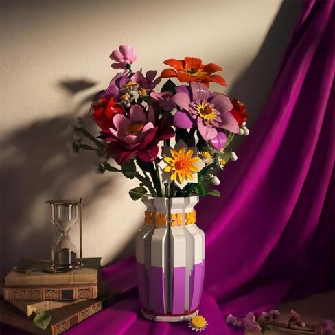 Dual-Tone Vase Flowers Bouquet Building Set, 16 Artificial Flowers Bouquet Sets for Adults & Women & Home Decor Living Room, Compatible with Lego Flowers Bouquet Botanicals Collection, 1278 PCS in Saudi Arabia