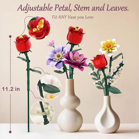 Dual-Tone Vase Flowers Bouquet Building Set, 16 Artificial Flowers Bouquet Sets for Adults & Women & Home Decor Living Room, Compatible with Lego Flowers Bouquet Botanicals Collection, 1278 PCS in Saudi Arabia