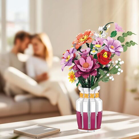 Dual-Tone Vase Flowers Bouquet Building Set, 16 Artificial Flowers Bouquet Sets for Adults & Women & Home Decor Living Room, Compatible with Lego Flowers Bouquet Botanicals Collection, 1278 PCS in Saudi Arabia