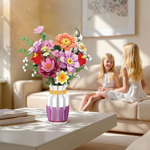 Dual-Tone Vase Flowers Bouquet Building Set, 16 Artificial Flowers Bouquet Sets for Adults & Women & Home Decor Living Room, Compatible with Lego Flowers Bouquet Botanicals Collection, 1278 PCS in Saudi Arabia