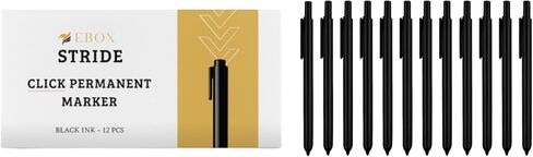 EBOX Stride Retractable Permanent Marker – Fine Point, Black Ink, Quick-Drying, Water & Fade Resistant, Multi-Surface – Pack of 12 in Saudi Arabia