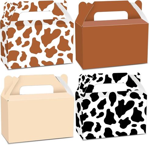 24Pcs Western Cowboy Treat Boxes Western Theme Birthday Party Supplies Cow Print Candy Goodie Box Brown Cowgirl Party Favor Gift Boxes for Farm Animal Birthday Baby Shower Farmhouse Decorations in Saudi Arabia
