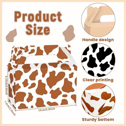24Pcs Western Cowboy Treat Boxes Western Theme Birthday Party Supplies Cow Print Candy Goodie Box Brown Cowgirl Party Favor Gift Boxes for Farm Animal Birthday Baby Shower Farmhouse Decorations in Saudi Arabia