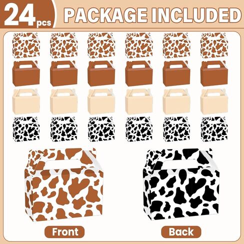 24Pcs Western Cowboy Treat Boxes Western Theme Birthday Party Supplies Cow Print Candy Goodie Box Brown Cowgirl Party Favor Gift Boxes for Farm Animal Birthday Baby Shower Farmhouse Decorations in Saudi Arabia