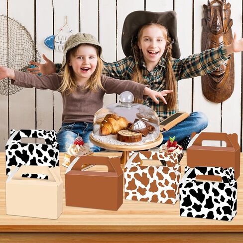 24Pcs Western Cowboy Treat Boxes Western Theme Birthday Party Supplies Cow Print Candy Goodie Box Brown Cowgirl Party Favor Gift Boxes for Farm Animal Birthday Baby Shower Farmhouse Decorations in Saudi Arabia