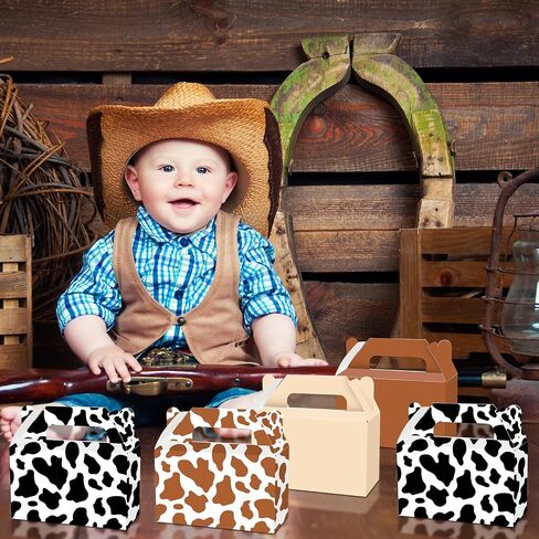 24Pcs Western Cowboy Treat Boxes Western Theme Birthday Party Supplies Cow Print Candy Goodie Box Brown Cowgirl Party Favor Gift Boxes for Farm Animal Birthday Baby Shower Farmhouse Decorations in Saudi Arabia