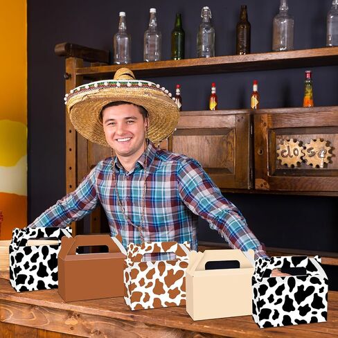 24Pcs Western Cowboy Treat Boxes Western Theme Birthday Party Supplies Cow Print Candy Goodie Box Brown Cowgirl Party Favor Gift Boxes for Farm Animal Birthday Baby Shower Farmhouse Decorations in Saudi Arabia
