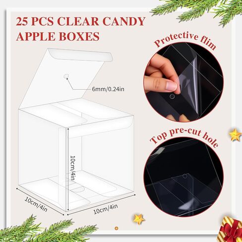 Weysat 50 PCS Candy Apple Box مع Hole Top Gold Base Clear Pet Caramel Apples Hife Joxs with Cheerboard Cake Chocolate Circle Treshing for Birthday Party Baby Baby 4 "× 4" × 4 " in Saudi Arabia