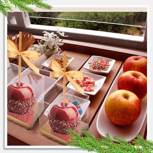 Weysat 50 PCS Candy Apple Box مع Hole Top Gold Base Clear Pet Caramel Apples Hife Joxs with Cheerboard Cake Chocolate Circle Treshing for Birthday Party Baby Baby 4 "× 4" × 4 " in Saudi Arabia
