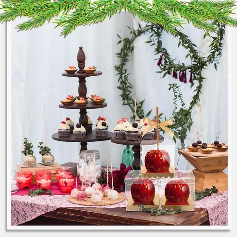 Weysat 50 PCS Candy Apple Box مع Hole Top Gold Base Clear Pet Caramel Apples Hife Joxs with Cheerboard Cake Chocolate Circle Treshing for Birthday Party Baby Baby 4 "× 4" × 4 " in Saudi Arabia