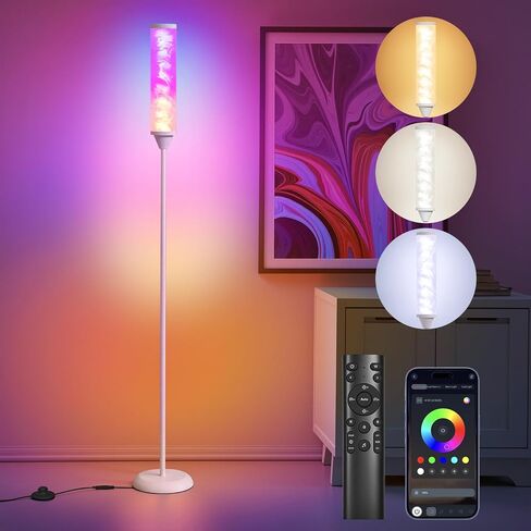 WORLD WIN Prism Glow Floor Lamp with Watter Ripple, Smart RGB LED Corner Floor Lamp with APP & Remote Control, 16M+ and 3 Color Temperatures, Music Sync, Modern Standing Lamps for Living Room Bedroom in Kuwait