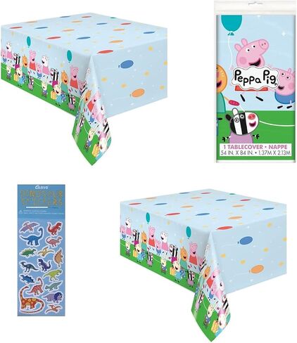 Unique Peppa Pig Party Supplies Bundle Pack Includes 2 Plastic Table Covers and 1 Dinosaur Sticker Sheet in Saudi Arabia